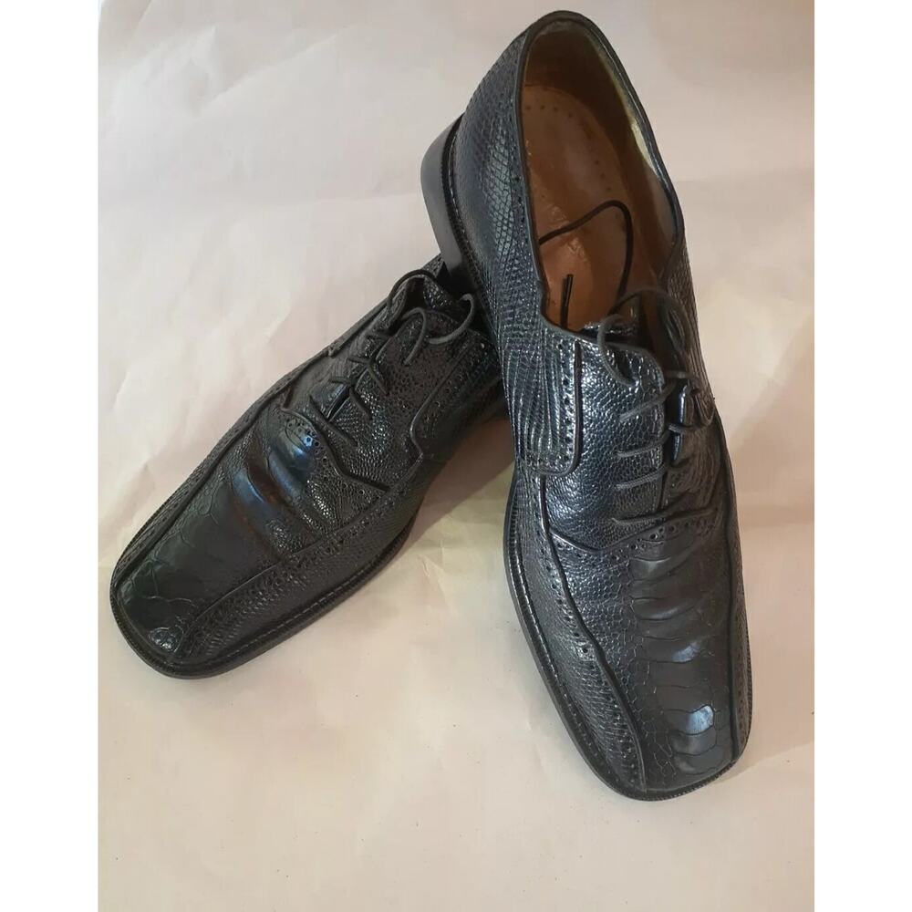 Men’s Belvedere Studio Genuine OSTRICH Dress Black Shoes Sz 10